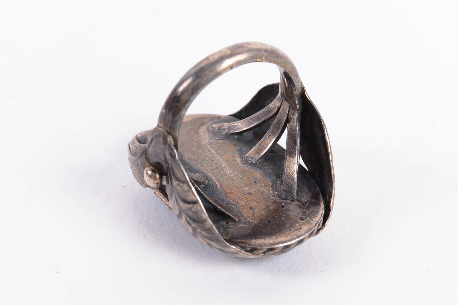 Signed Sterling Silver Navajo Sallie Yazzie Watch Band with Dyed Dalmation Ring