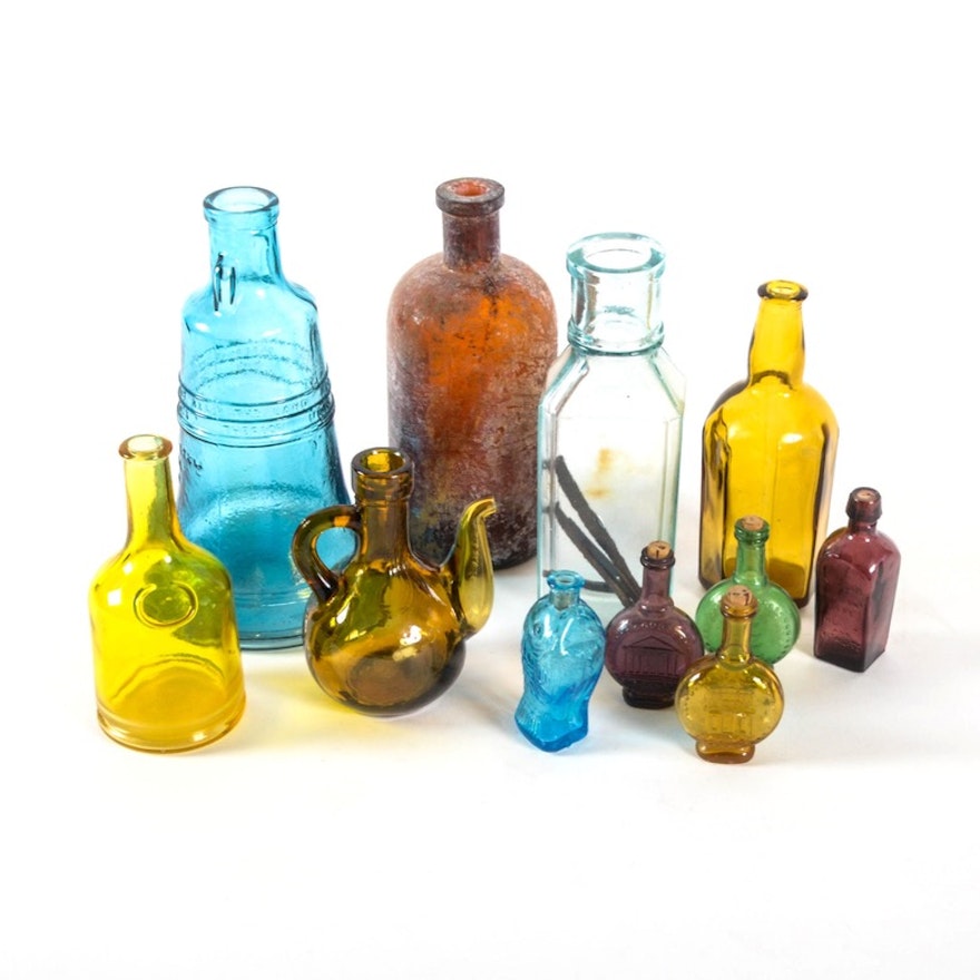 Collection of Colorful Glass Bottles