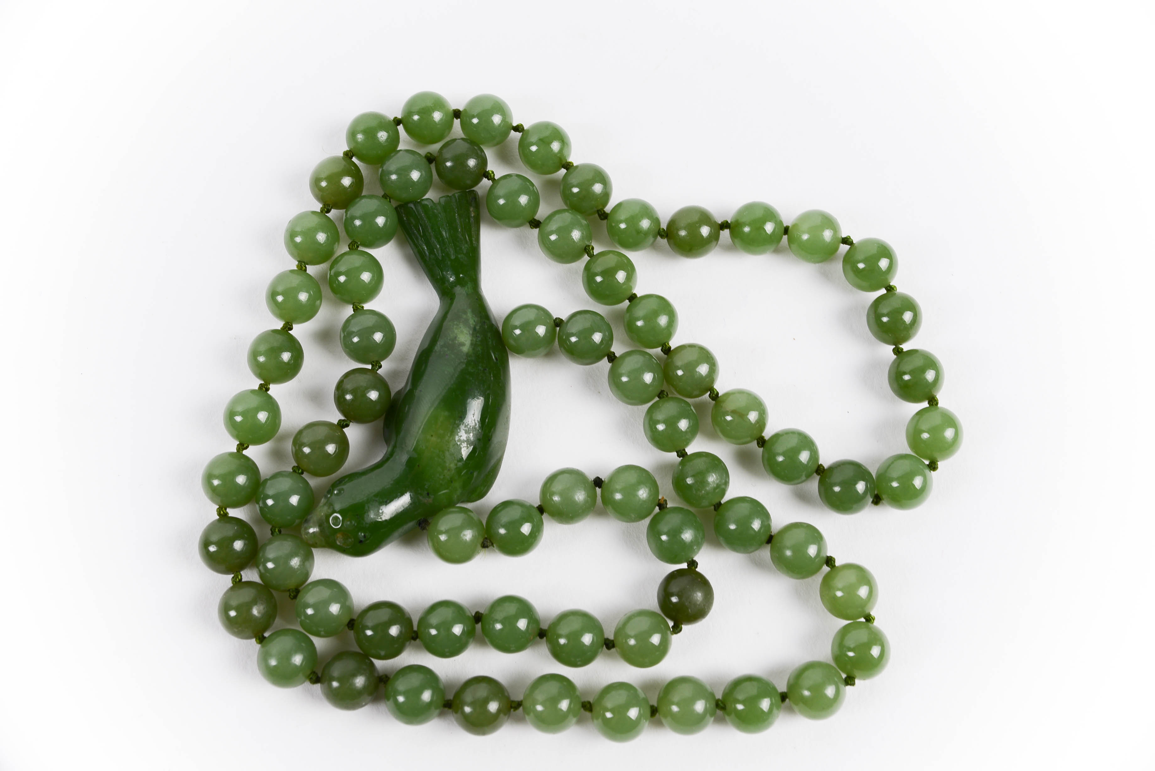 Nephrite Jade Necklace with Bird