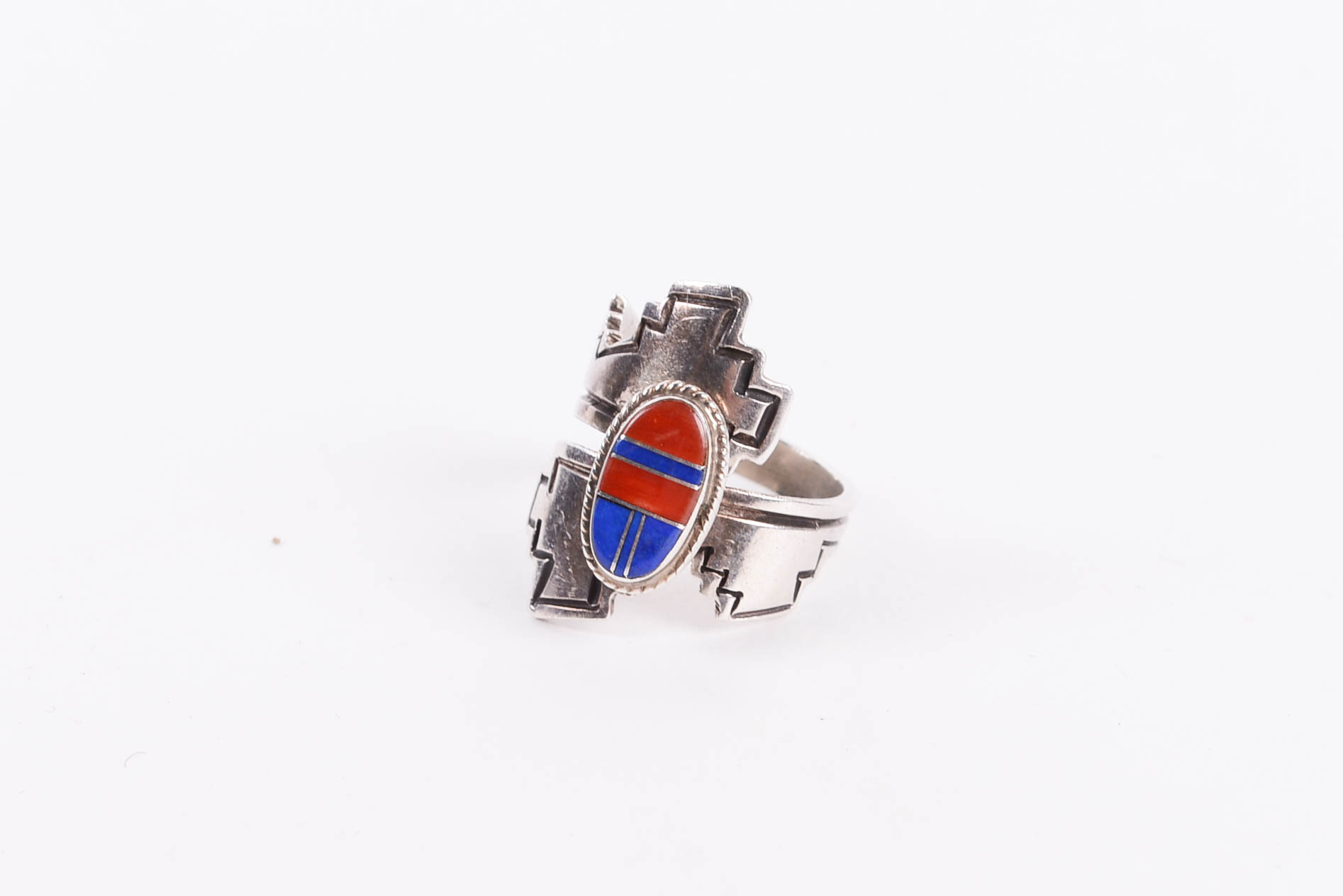 Sterling Silver Ring With Lapis Lazuli and Coral