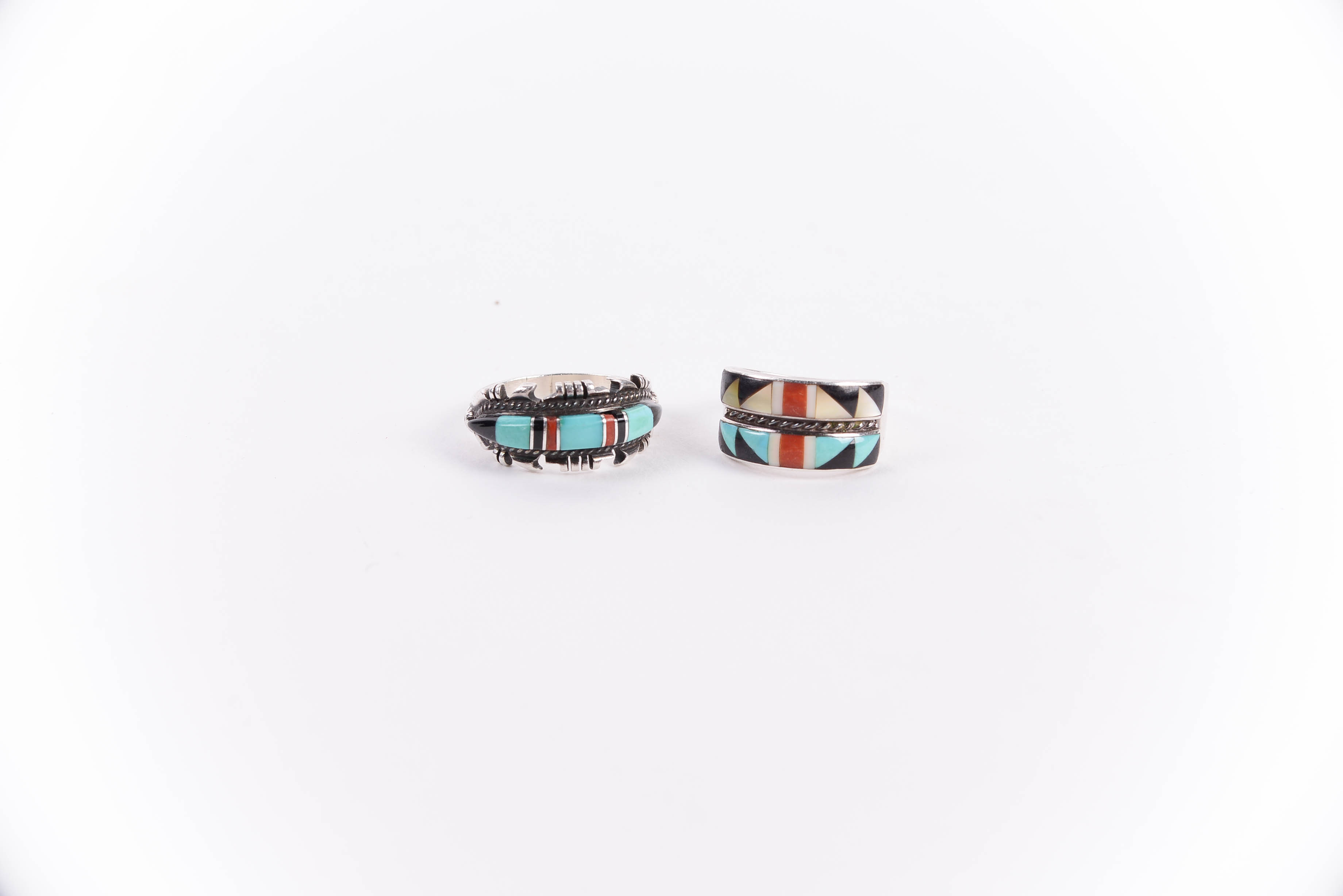 Sterling Silver and Silver Rings with Turquoise and Mother of Pearl