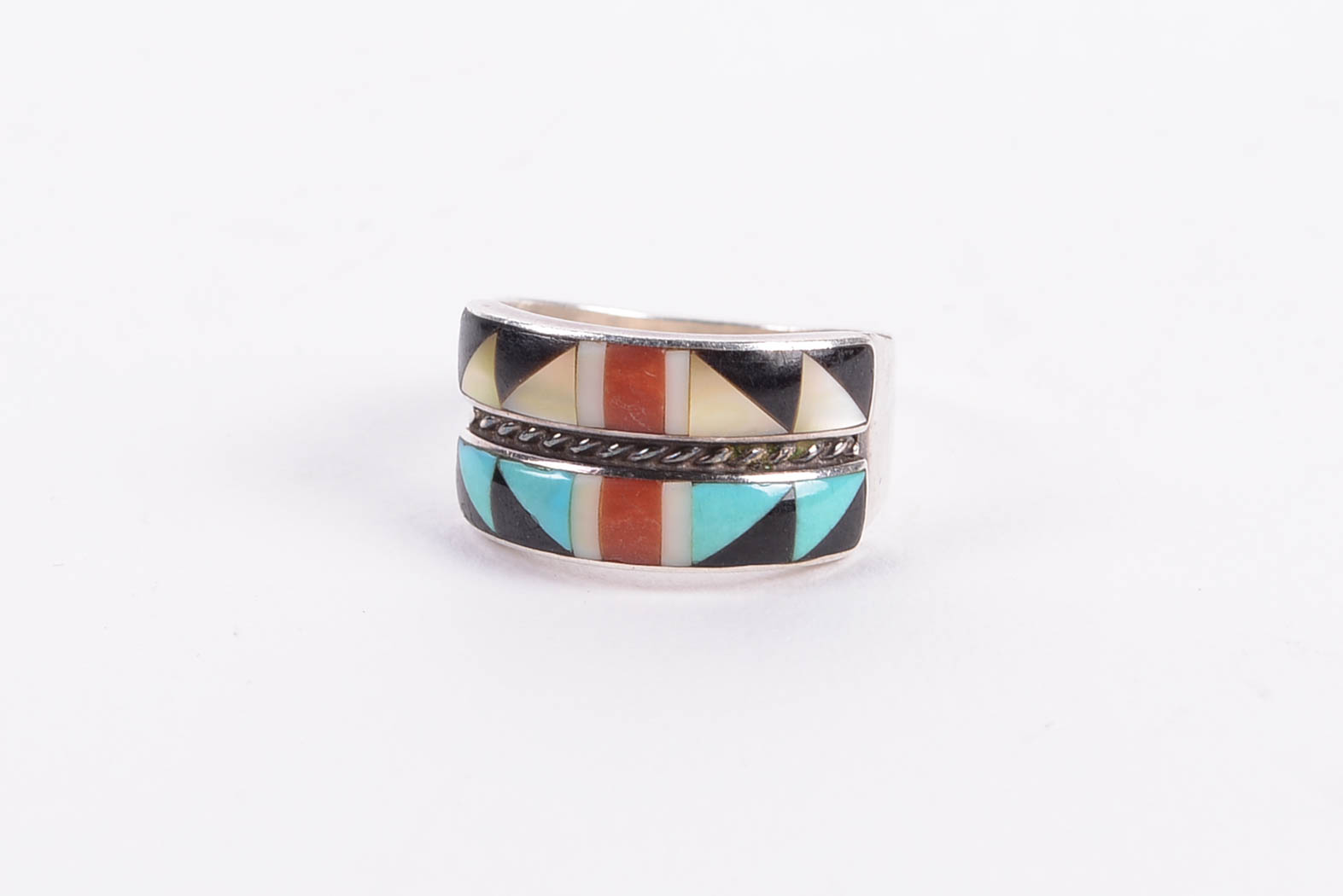 Sterling Silver and Silver Rings with Turquoise and Mother of Pearl