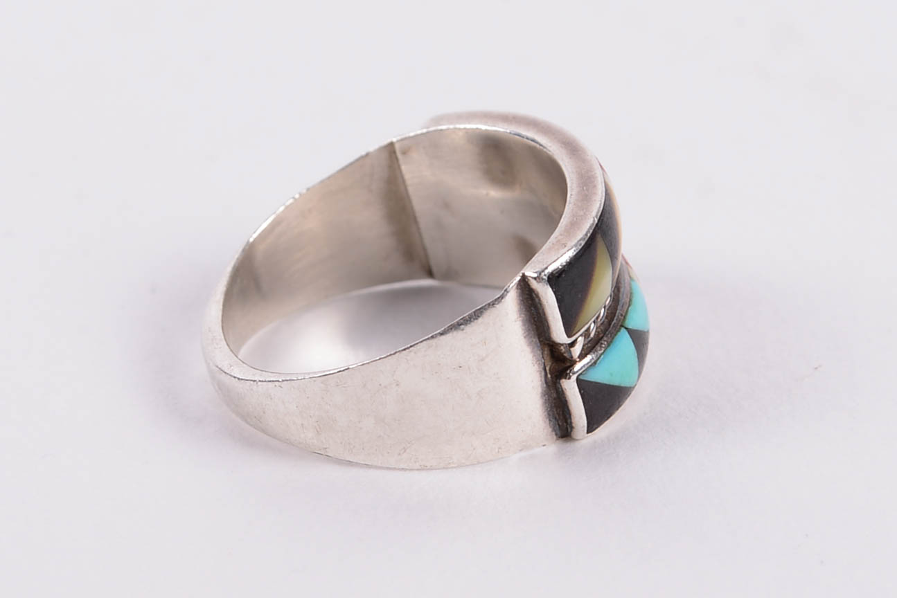 Sterling Silver and Silver Rings with Turquoise and Mother of Pearl