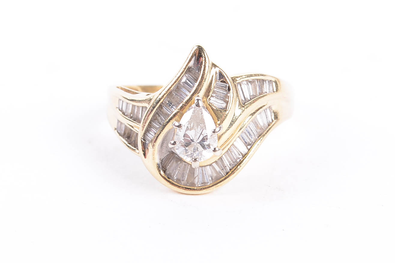 14K Yellow Gold Ring with Diamonds