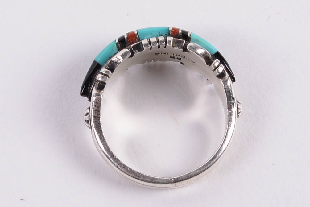 Sterling Silver and Silver Rings with Turquoise and Mother of Pearl