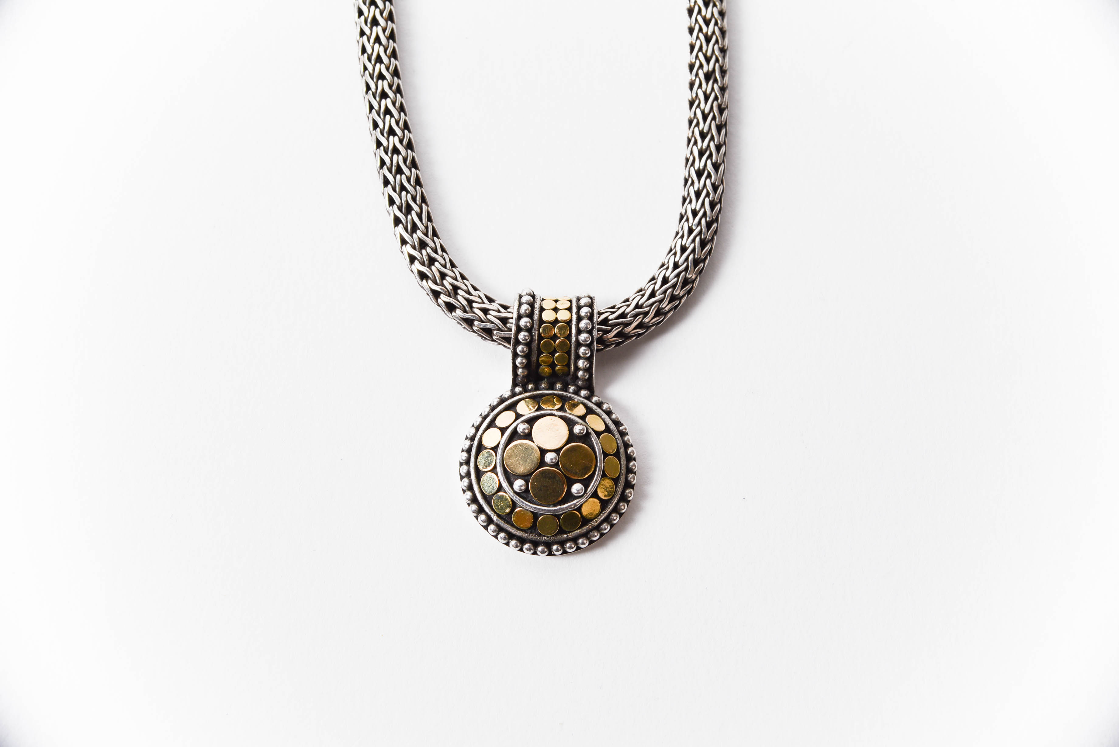 John Hardy Sterling Silver and 18K Yellow Gold Chain with Dot Pendant