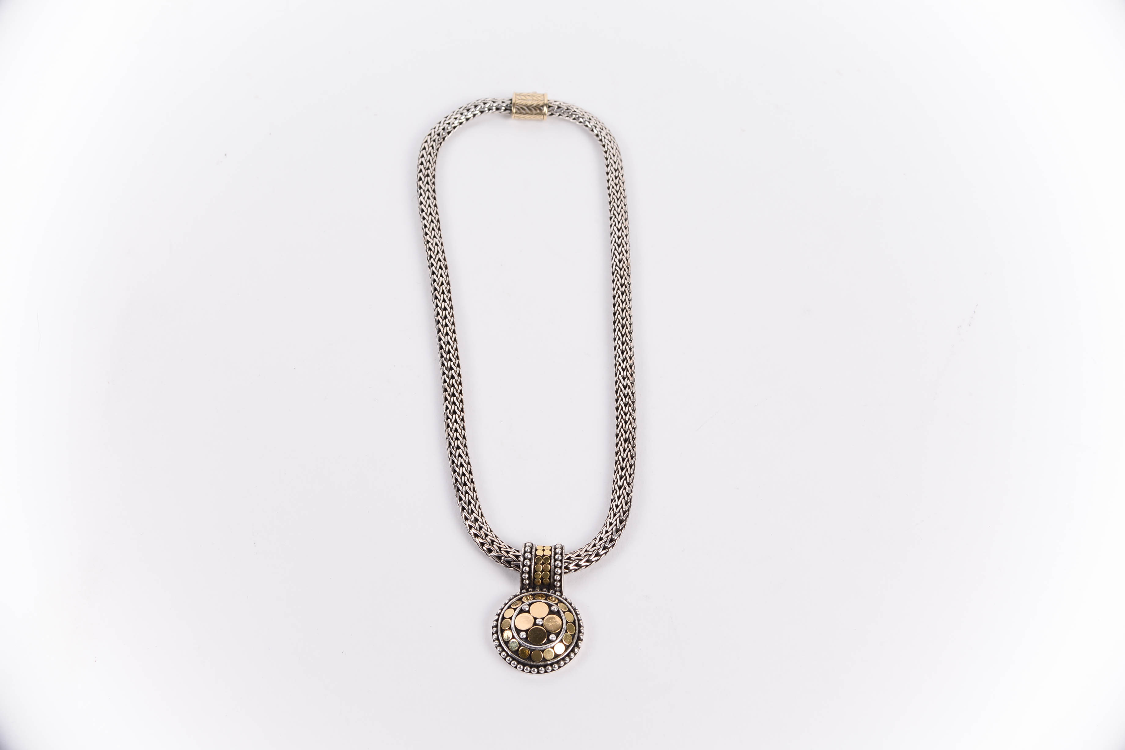 John Hardy Sterling Silver and 18K Yellow Gold Chain with Dot Pendant