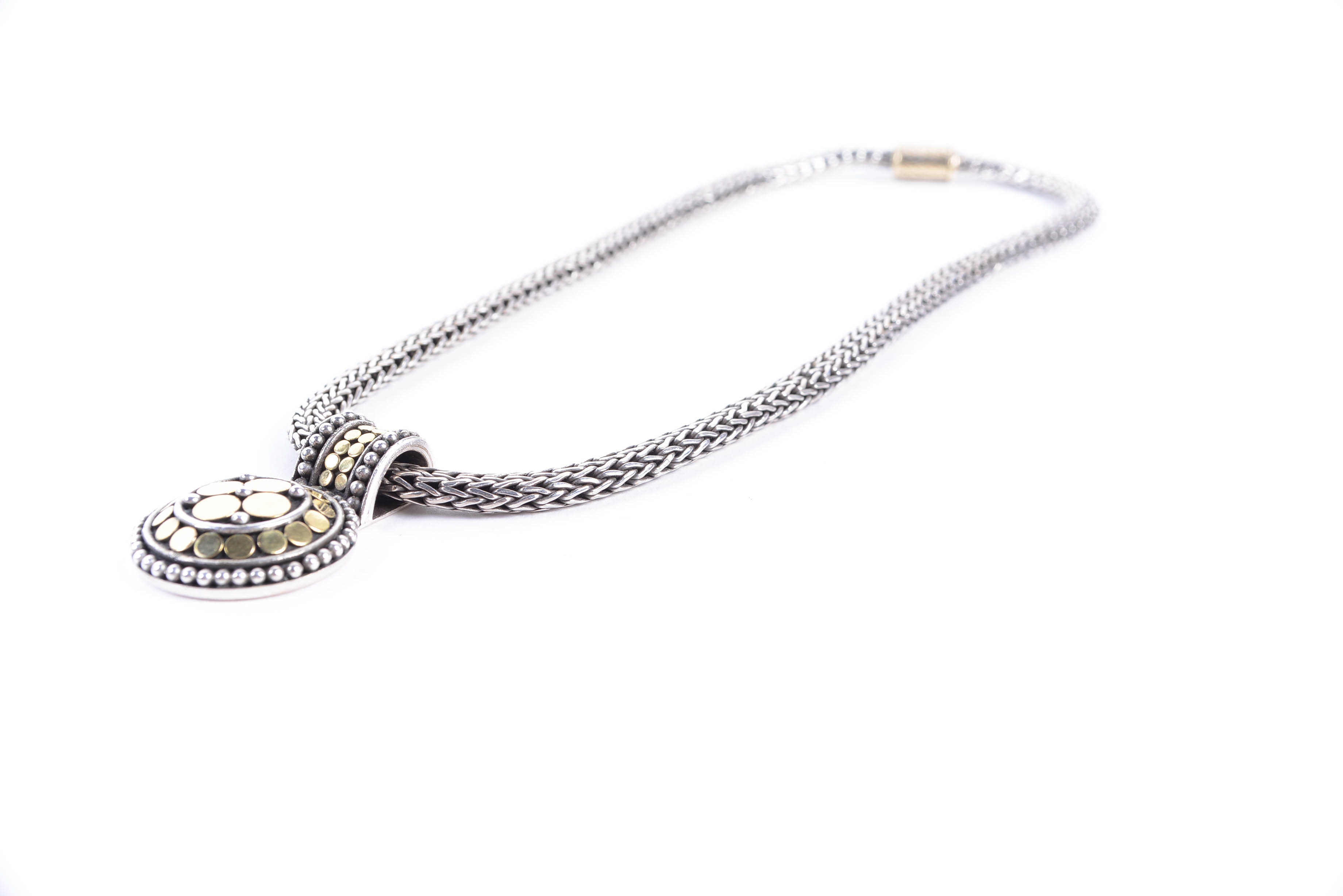 John Hardy Sterling Silver and 18K Yellow Gold Chain with Dot Pendant