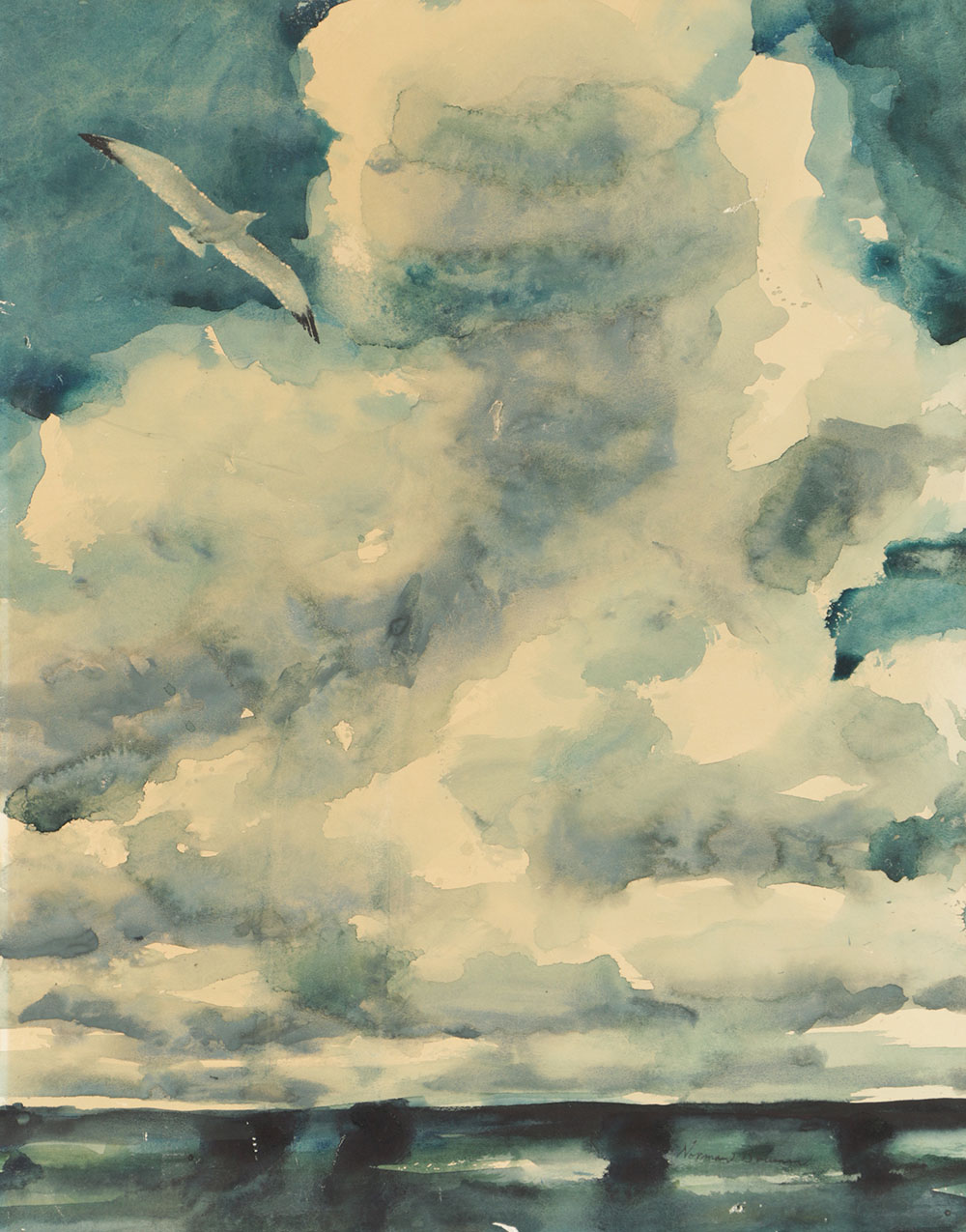 Norman Brumm Watercolor Painting on Paper Seascape