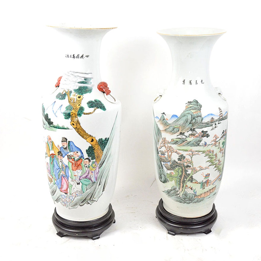 Pair of Hand-Painted Chinese Vases
