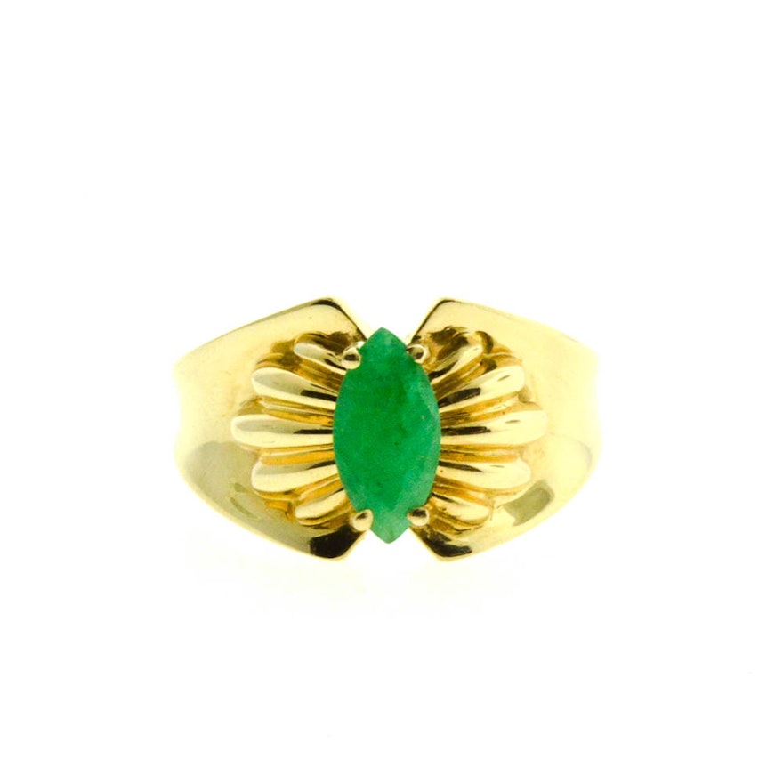 14K Yellow Gold Marquise Cut 0.96 CT Emerald Ring
