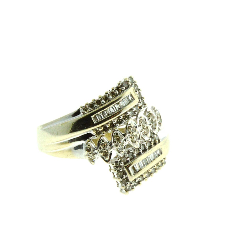 14K White Gold Diamond Bypass Cocktail Ring