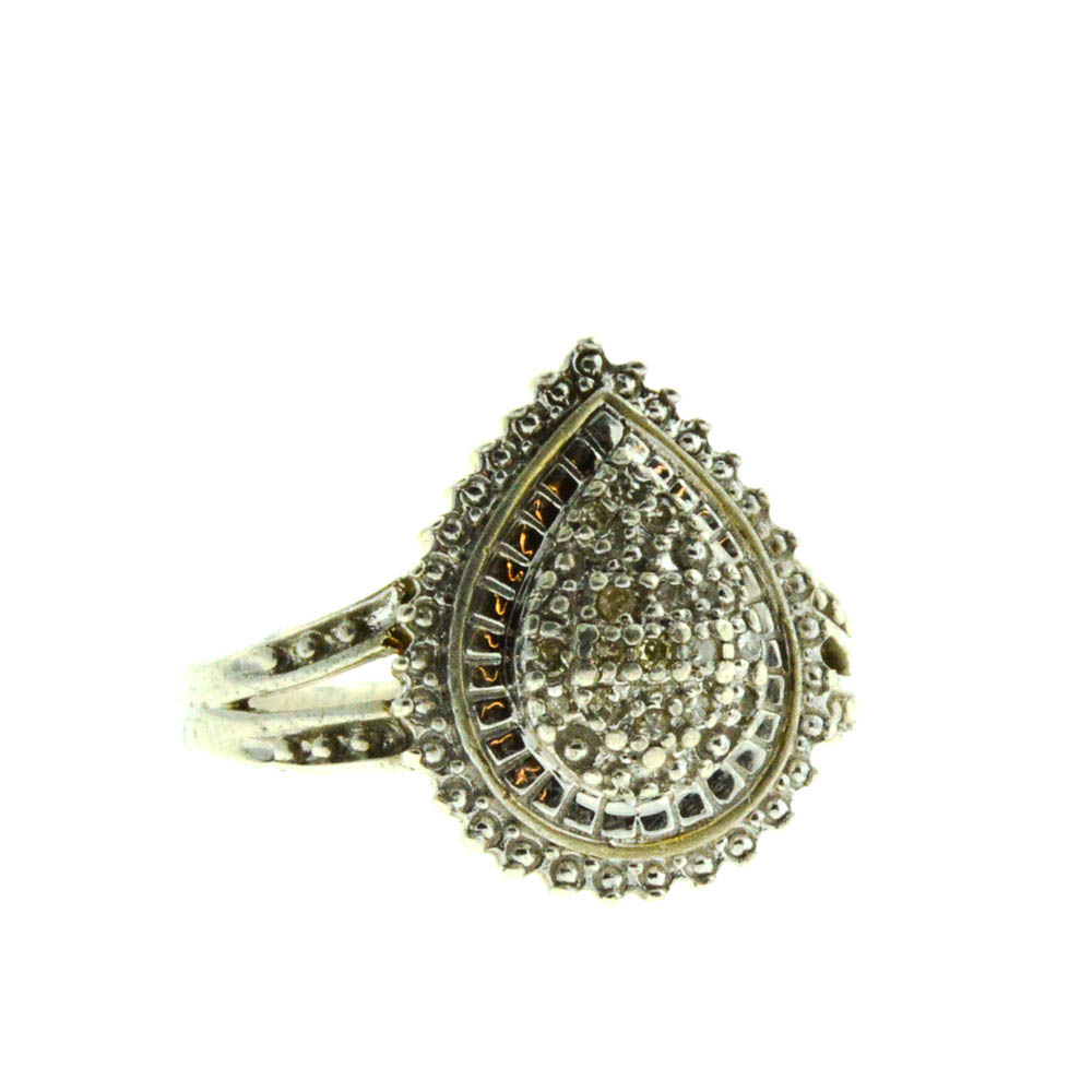 Diamond Teardrop Sterling Silver Ring