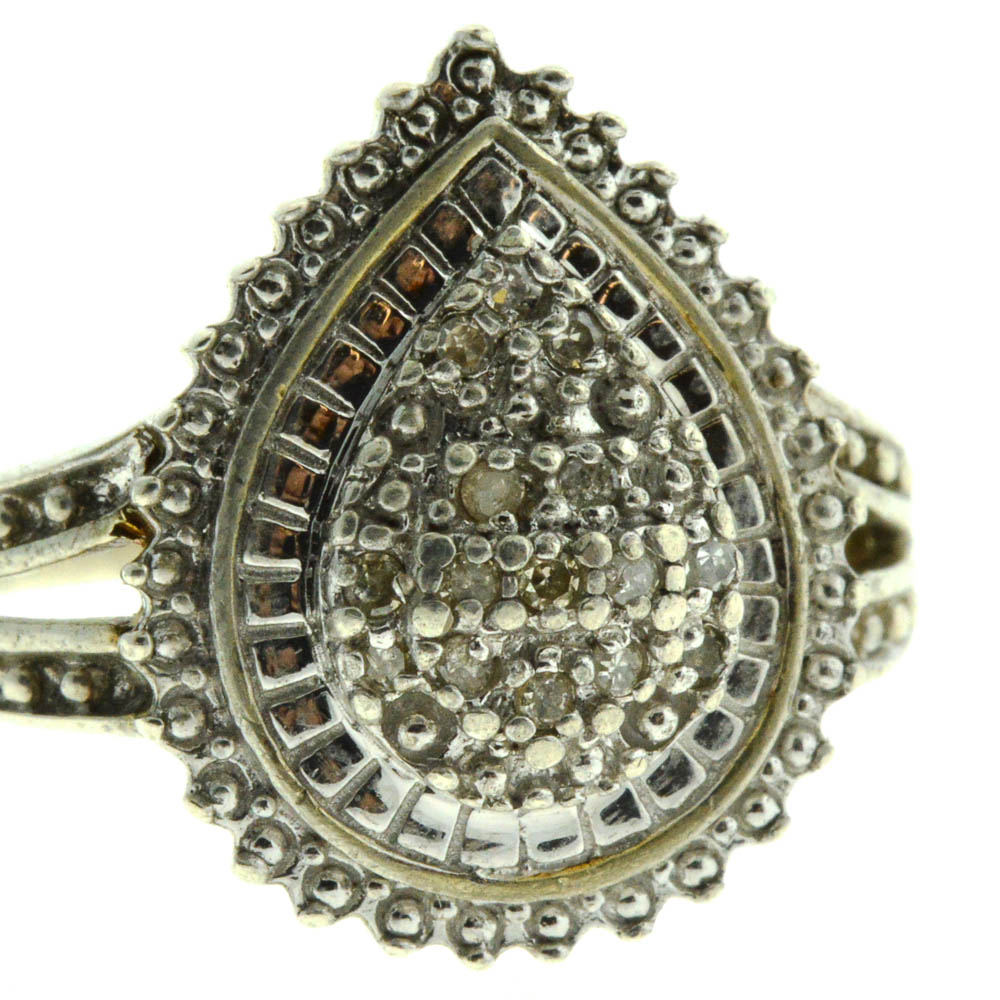 Diamond Teardrop Sterling Silver Ring