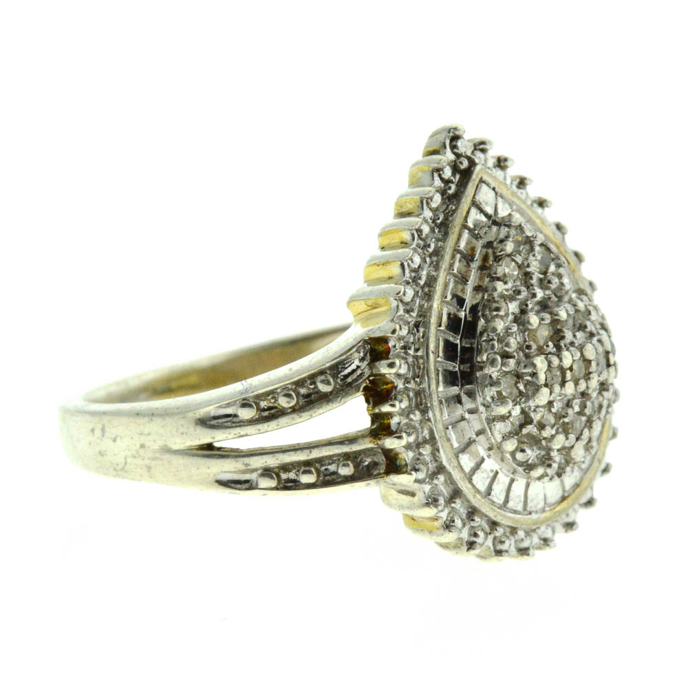Diamond Teardrop Sterling Silver Ring