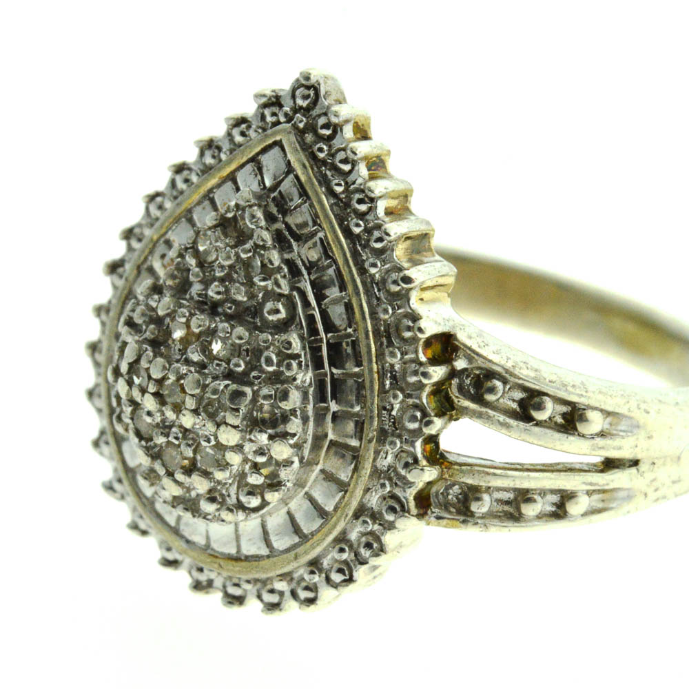 Diamond Teardrop Sterling Silver Ring