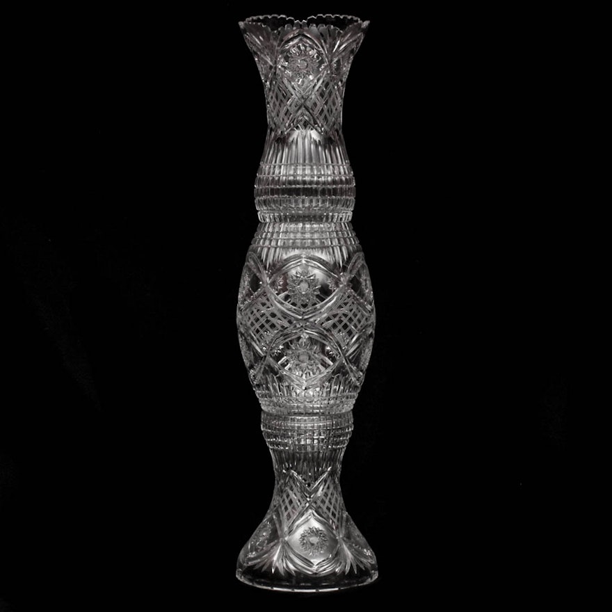 Vintage Oversized Bohemian Cut Glass Vase
