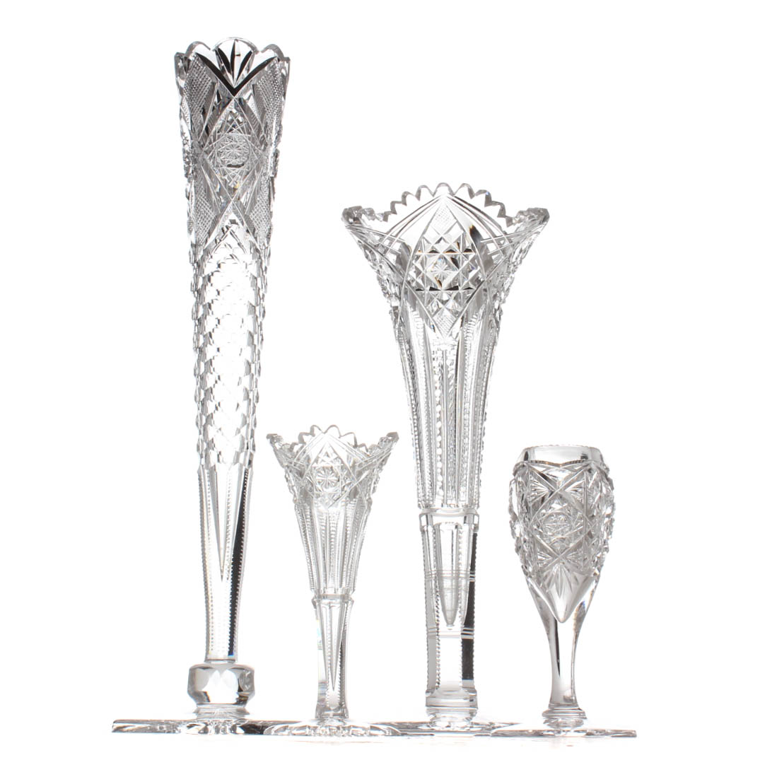 American Brilliant Style Cut Glass Vases Featuring J. Hoare