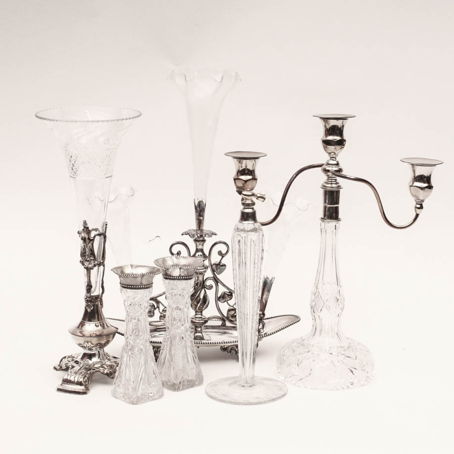 Sterling, Silver Plate, and Glass Assortment