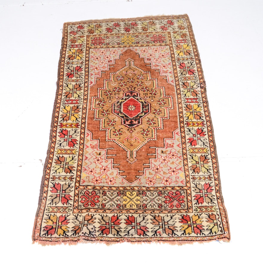 Hand Knotted Antique Turkish Accent Rug