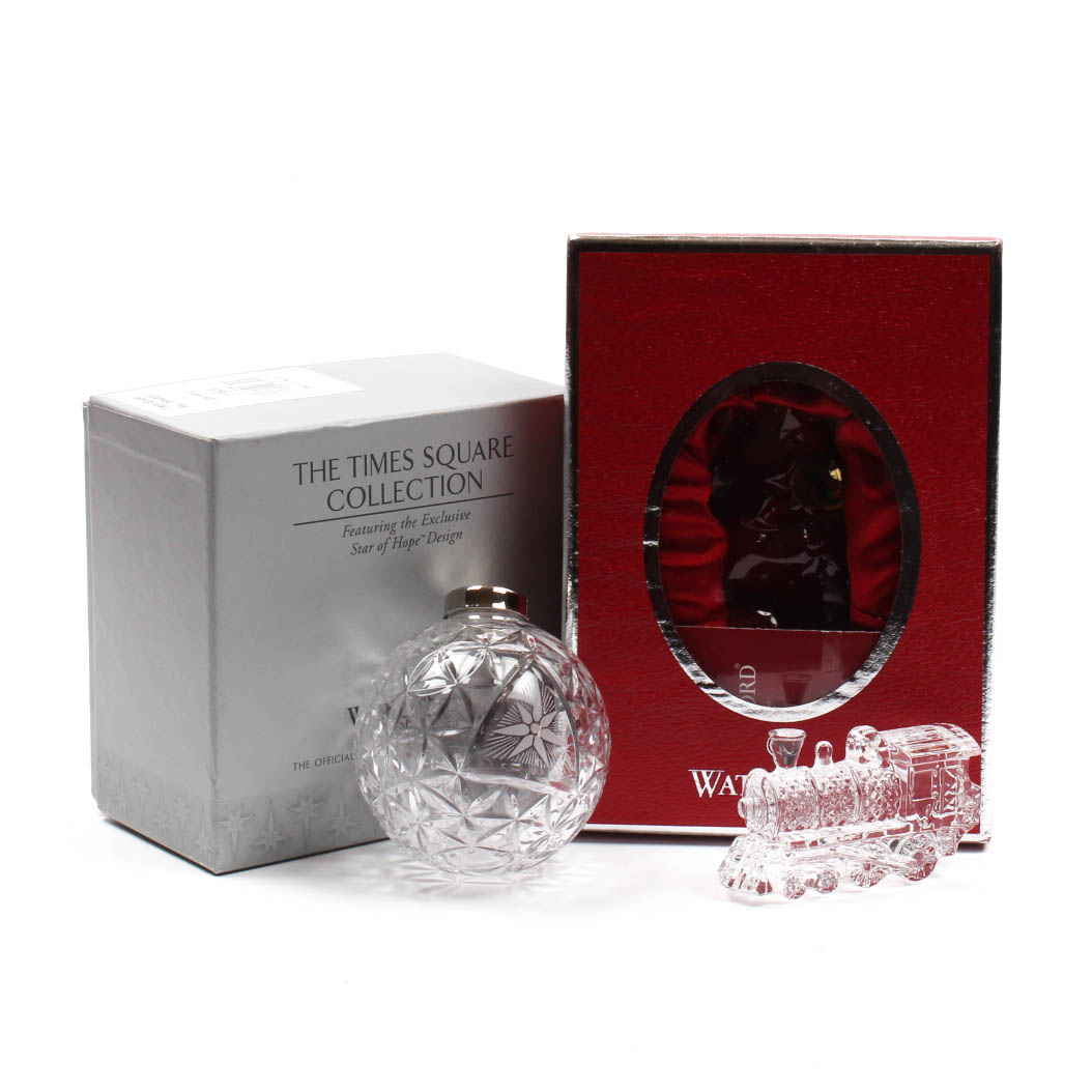 Waterford Crystal Train and 2000 Times Square Ornaments