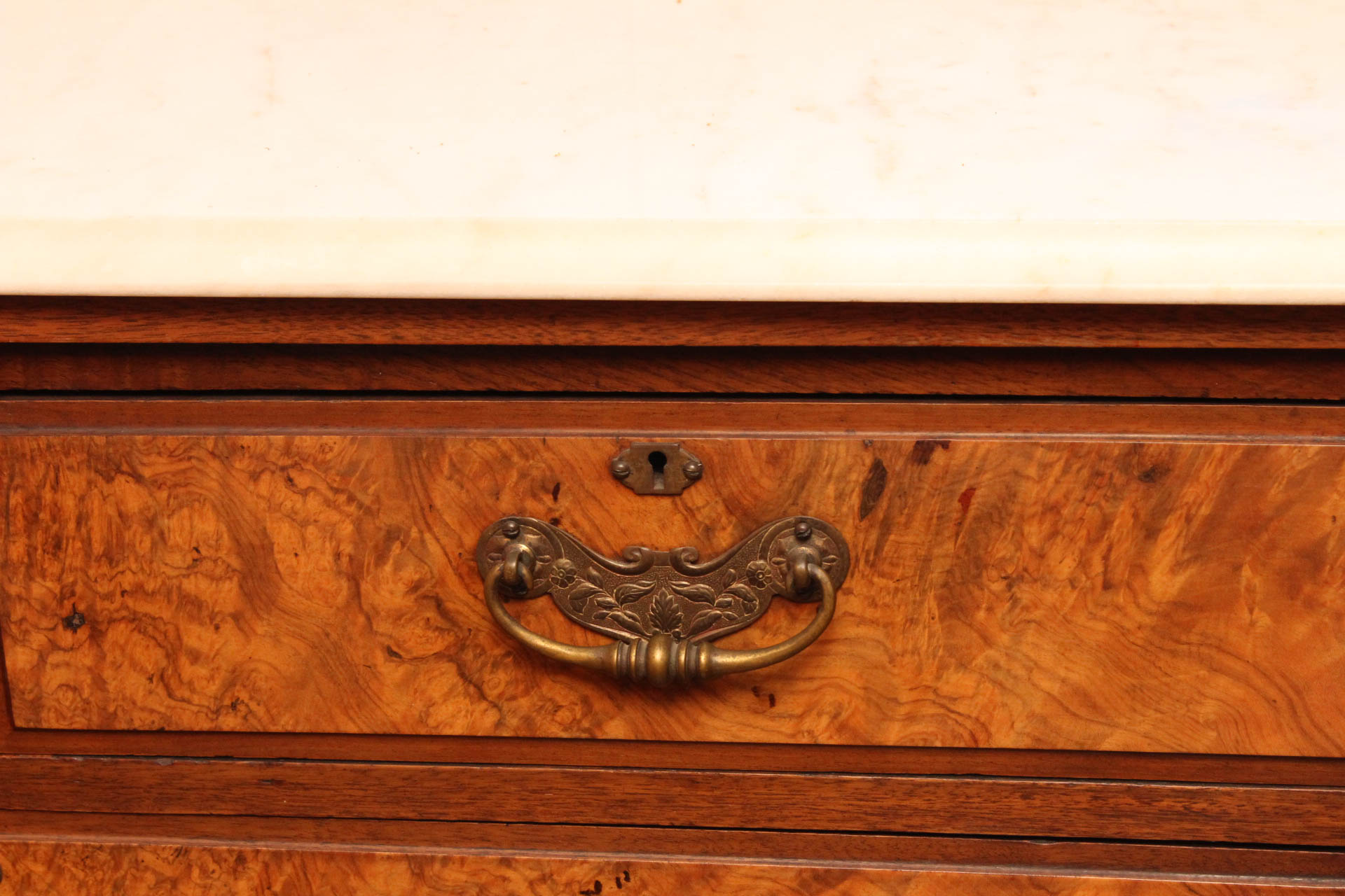 Victorian Marble Top Burl Wood Veneer Buffet