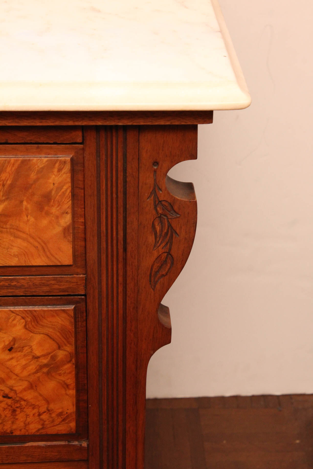 Victorian Marble Top Burl Wood Veneer Buffet