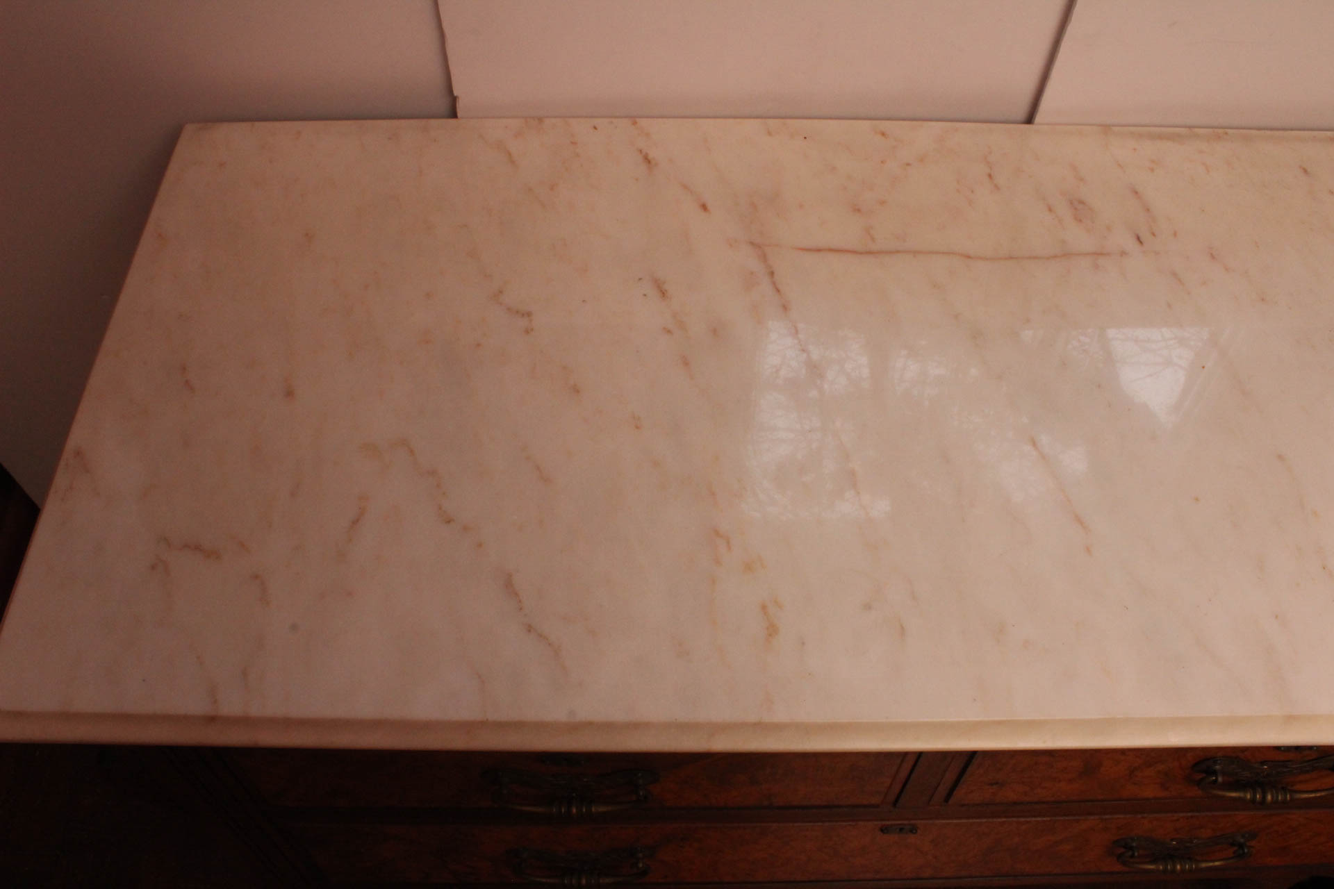 Victorian Marble Top Burl Wood Veneer Buffet