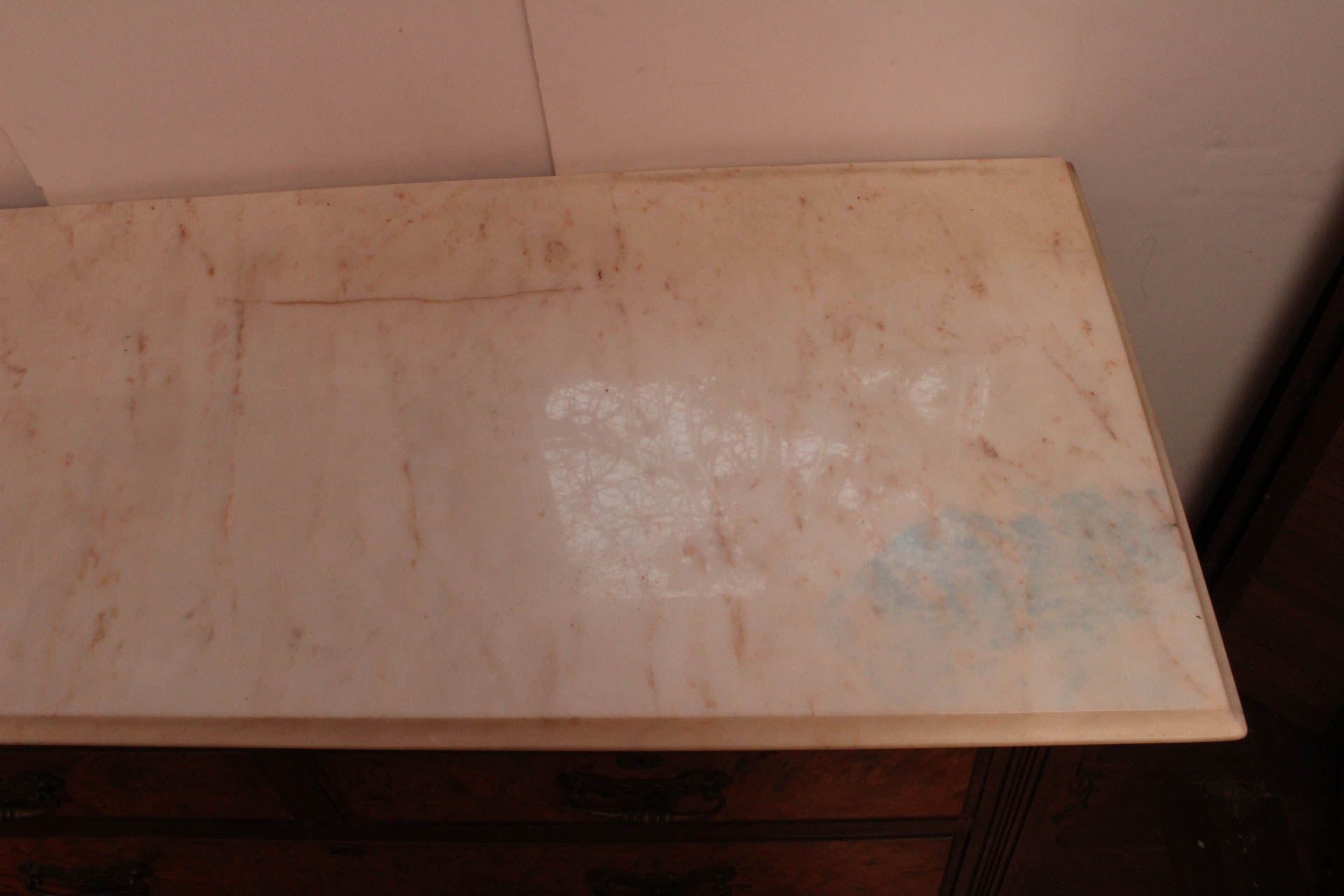 Victorian Marble Top Burl Wood Veneer Buffet