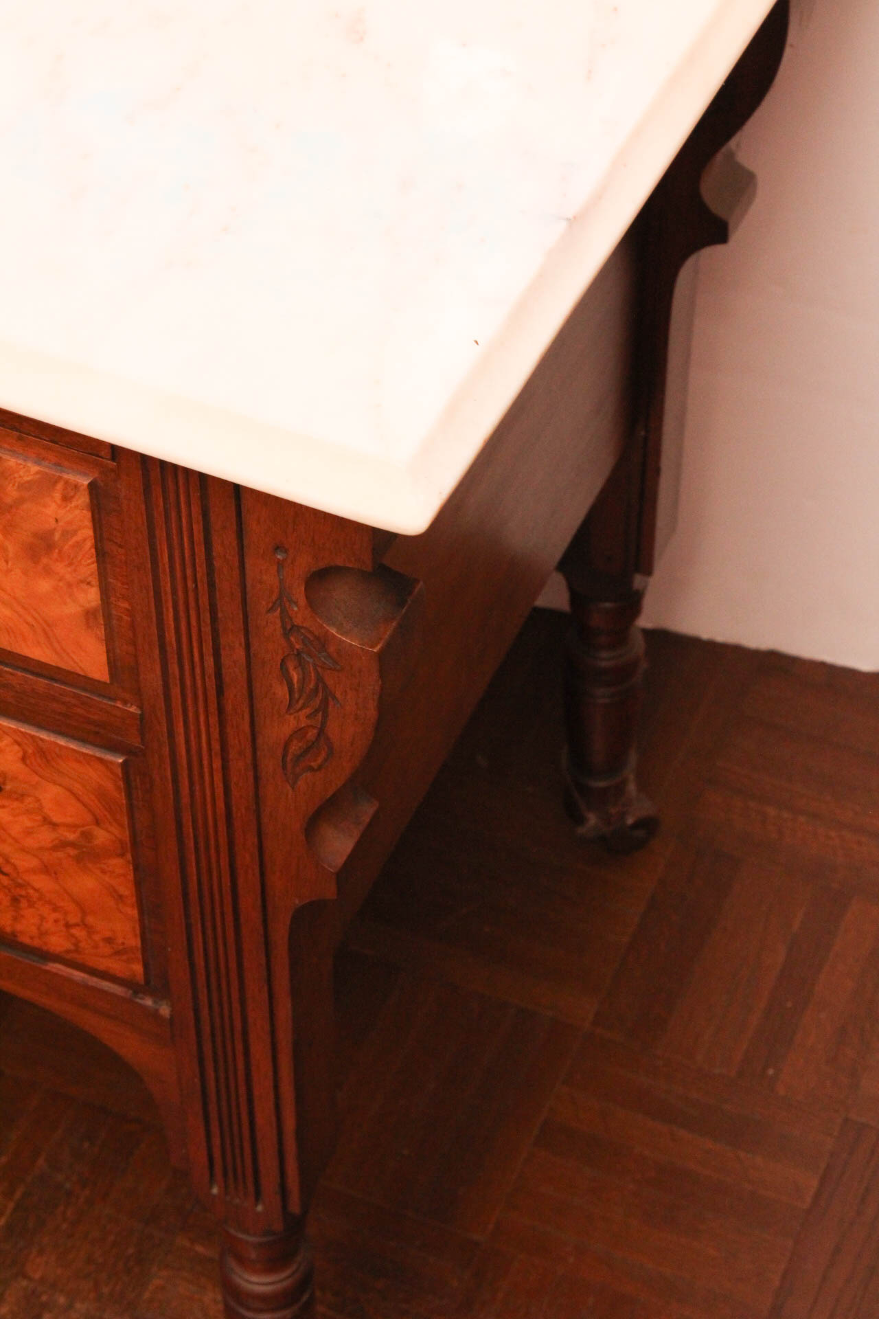 Victorian Marble Top Burl Wood Veneer Buffet