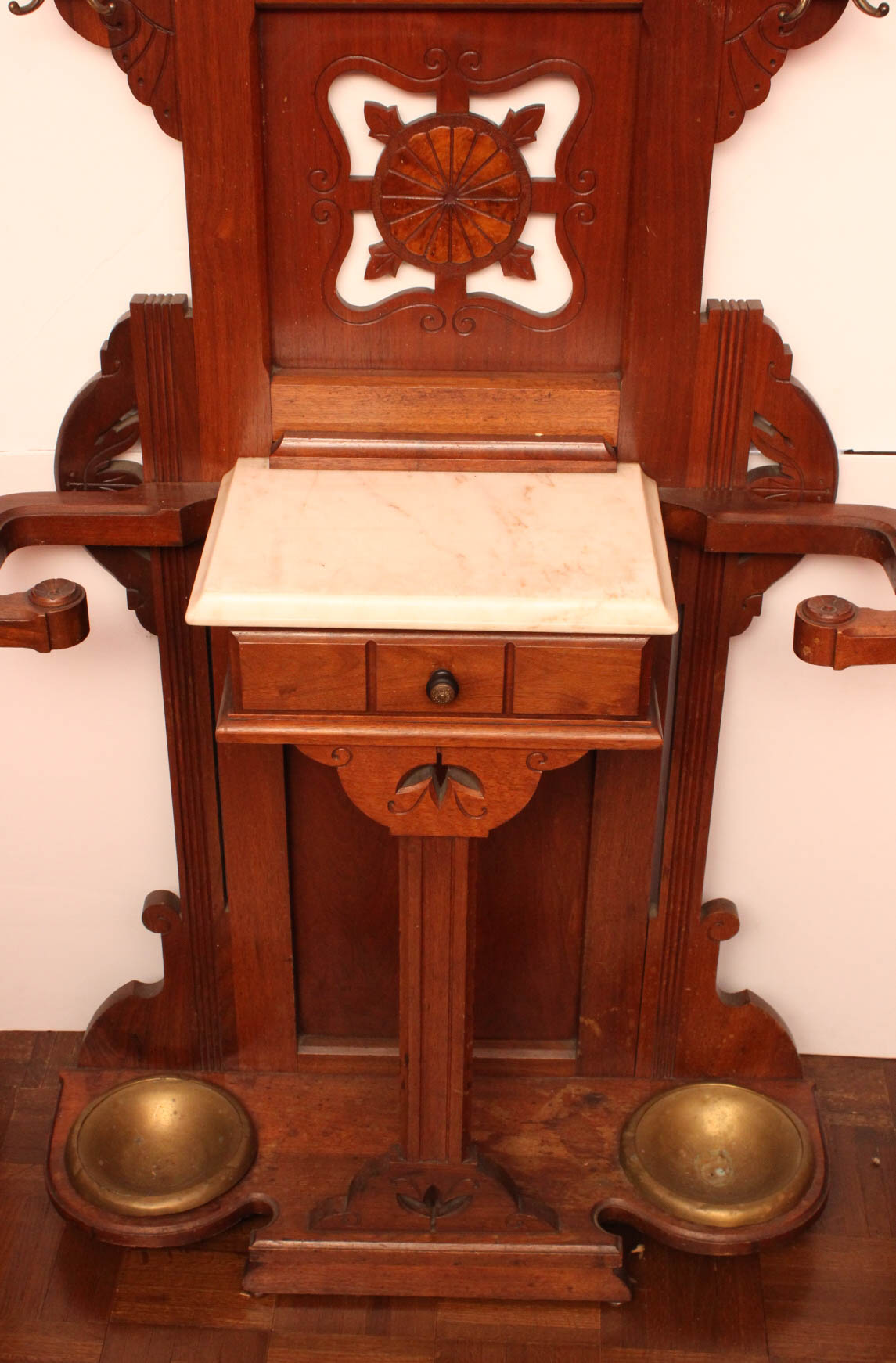 Antique Eastlake Walnut Hall Tree Stand