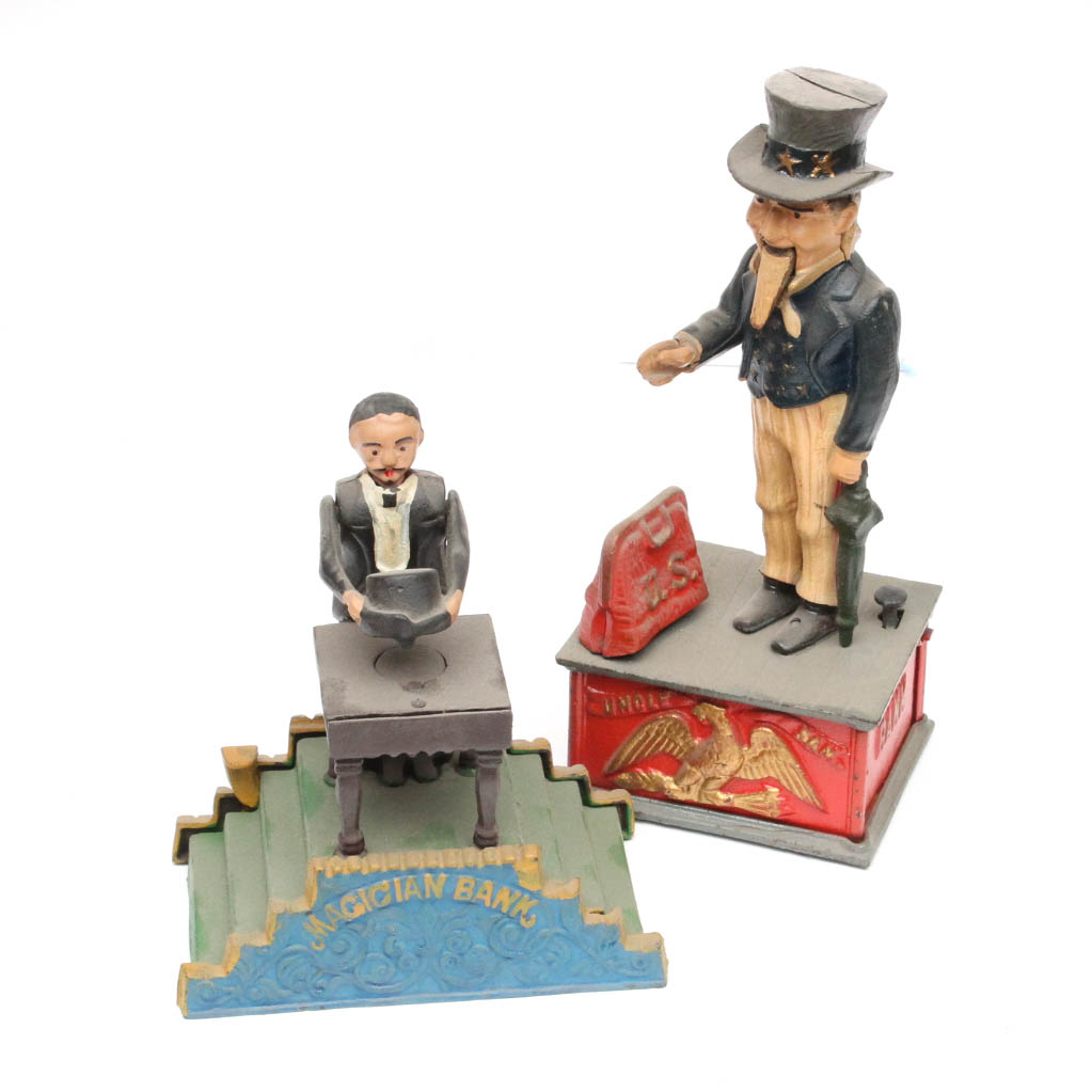 Reproduction "Uncle Sam" and "Magician" Mechanical Banks