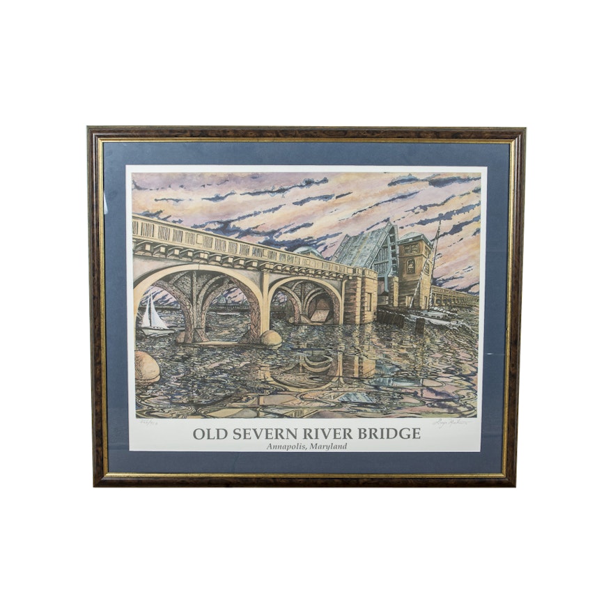 Gayle Meekins Limited Edition Offset Lithograph "Old Severn River Bridge"