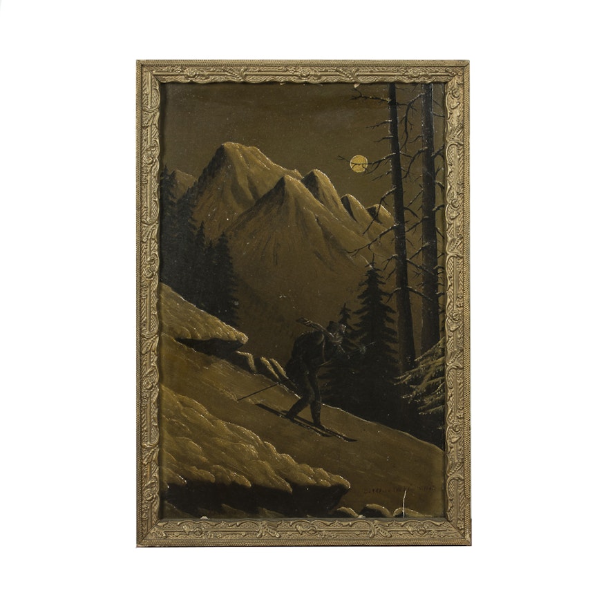 Framed Oil on Board "Carrying the Mail in 1867"