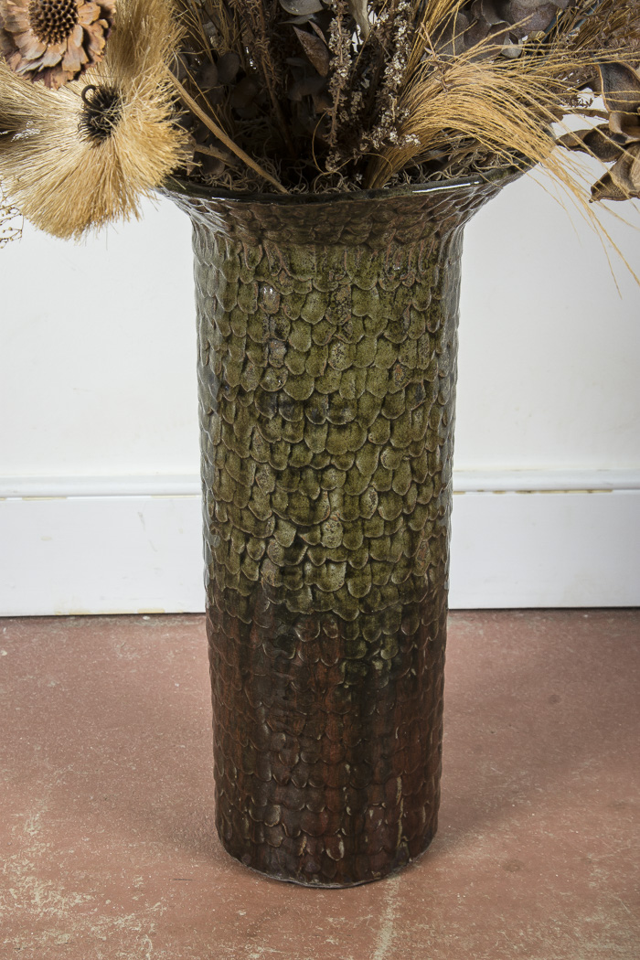 Pottery Vase and Decorative Floral Arrangement