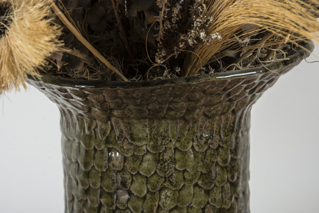 Pottery Vase and Decorative Floral Arrangement