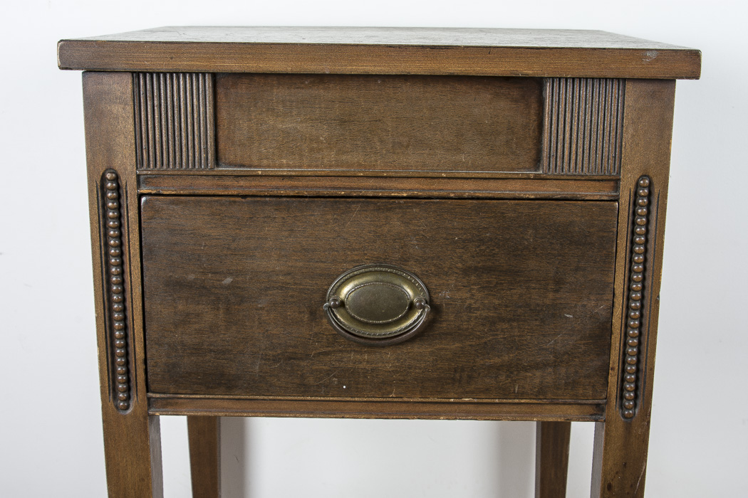 Wood Side Table with Beaded Accents