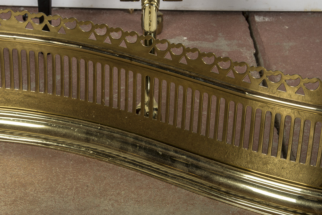 Set of Solid Brass Andirons and Fireplace Fender