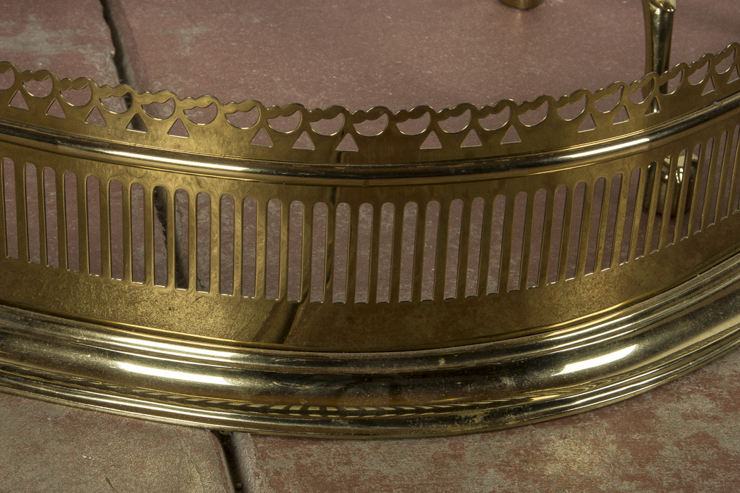 Set of Solid Brass Andirons and Fireplace Fender