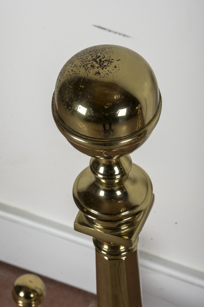 Set of Solid Brass Andirons and Fireplace Fender