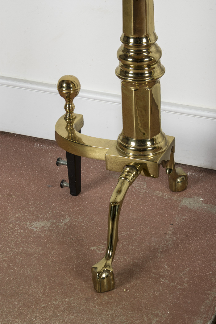 Set of Solid Brass Andirons and Fireplace Fender