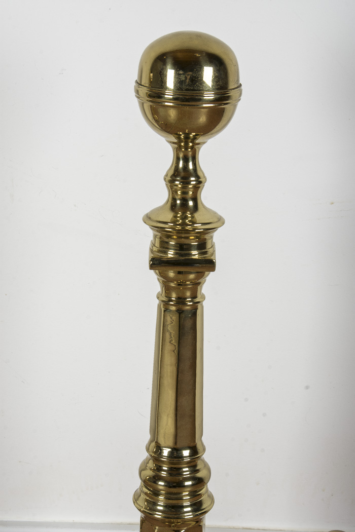 Set of Solid Brass Andirons and Fireplace Fender