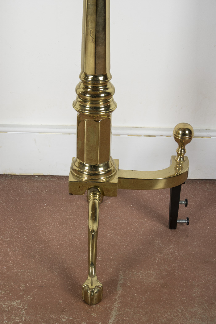 Set of Solid Brass Andirons and Fireplace Fender