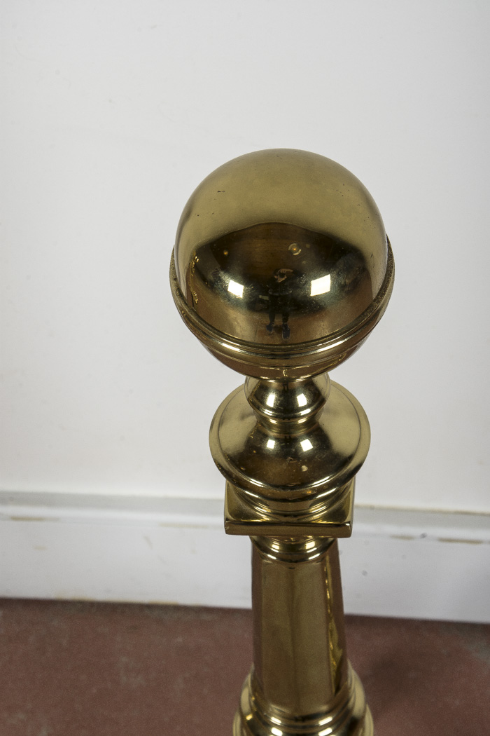 Set of Solid Brass Andirons and Fireplace Fender