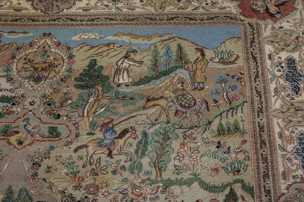 Semi-Antique Hand-Knotted Pictorial Kerman-Style Wool Area Rug