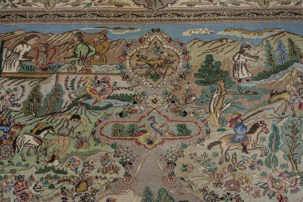 Semi-Antique Hand-Knotted Pictorial Kerman-Style Wool Area Rug