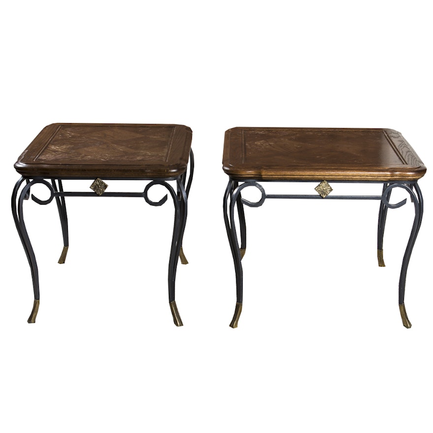 Pair of Wrought Iron and Wood Accent Tables