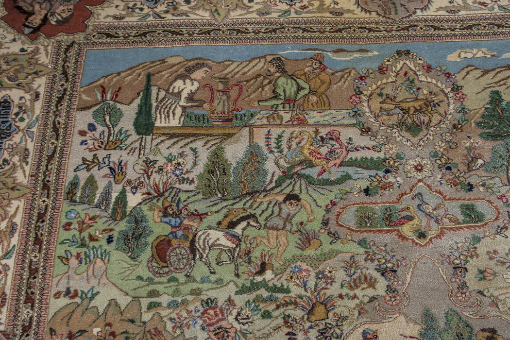 Semi-Antique Hand-Knotted Pictorial Kerman-Style Wool Area Rug