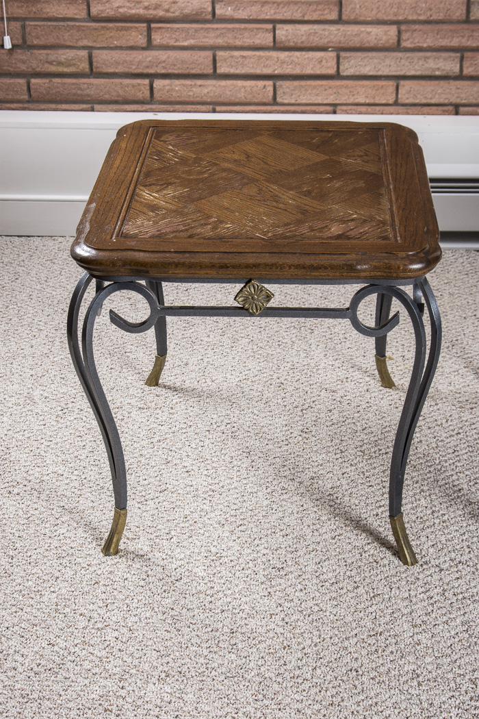 Pair of Wrought Iron and Wood Accent Tables
