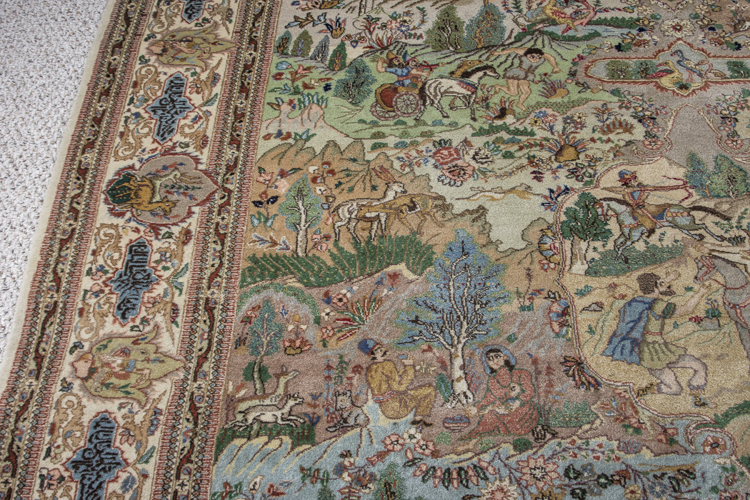 Semi-Antique Hand-Knotted Pictorial Kerman-Style Wool Area Rug